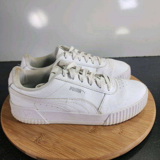 PUMA Carina Sz 9.5 Womens 009766 White Leather Casual Lifestyle Sneakers Shoes