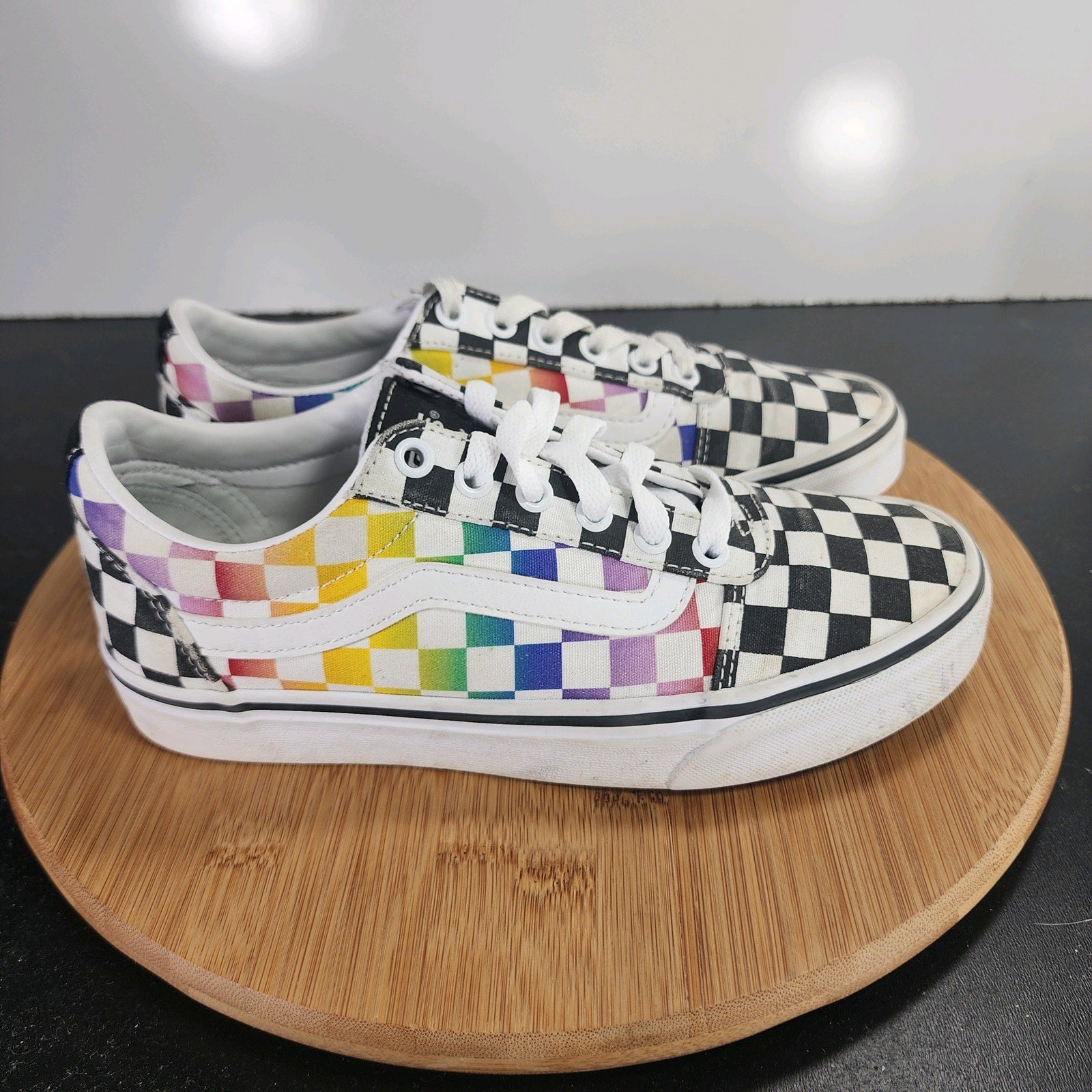 VANS Old Skool Sz 7.5 Womens 009753 Black White Canvas Check Skating Sneakers