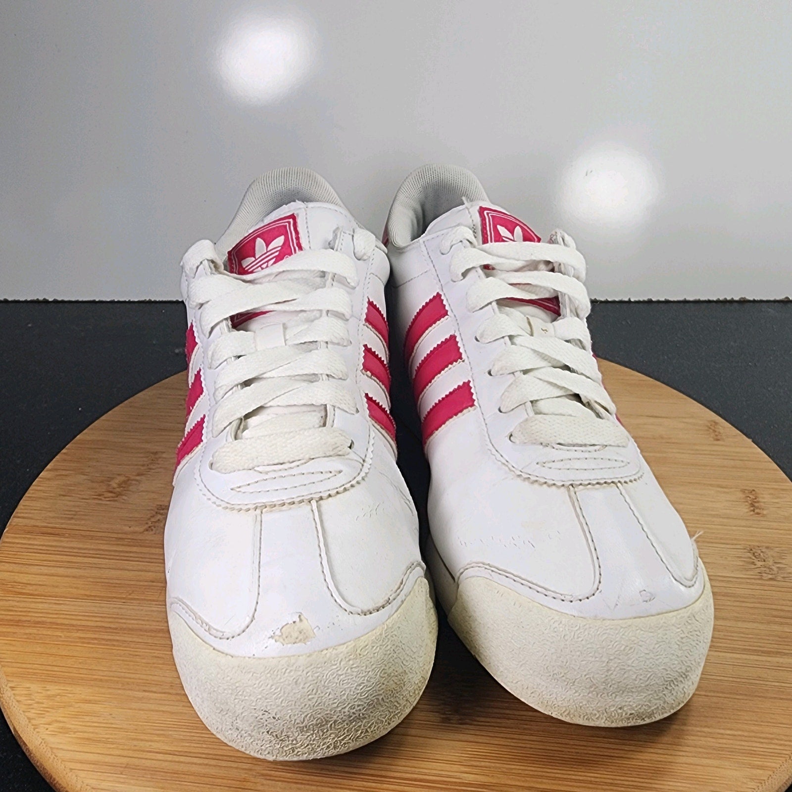 Womens Adidas Gazelle Low Sz 9 010200 White Pink Leather Casual Walking Sneakers