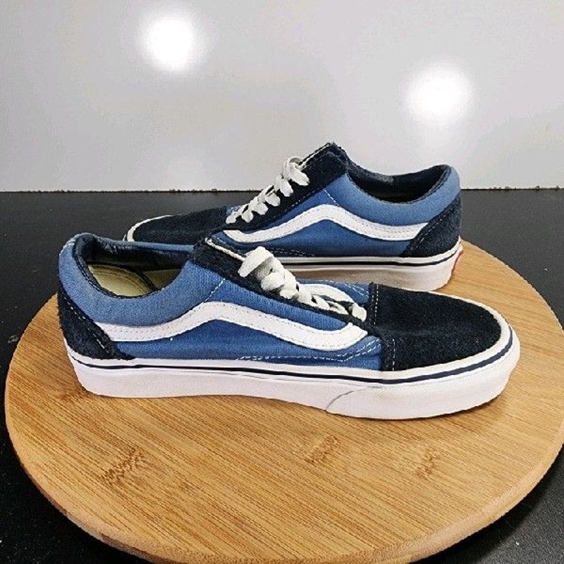 VANS Old Skool Low Sz 6 Womens 009168 Black Blue White Canvas Skating Sneakers