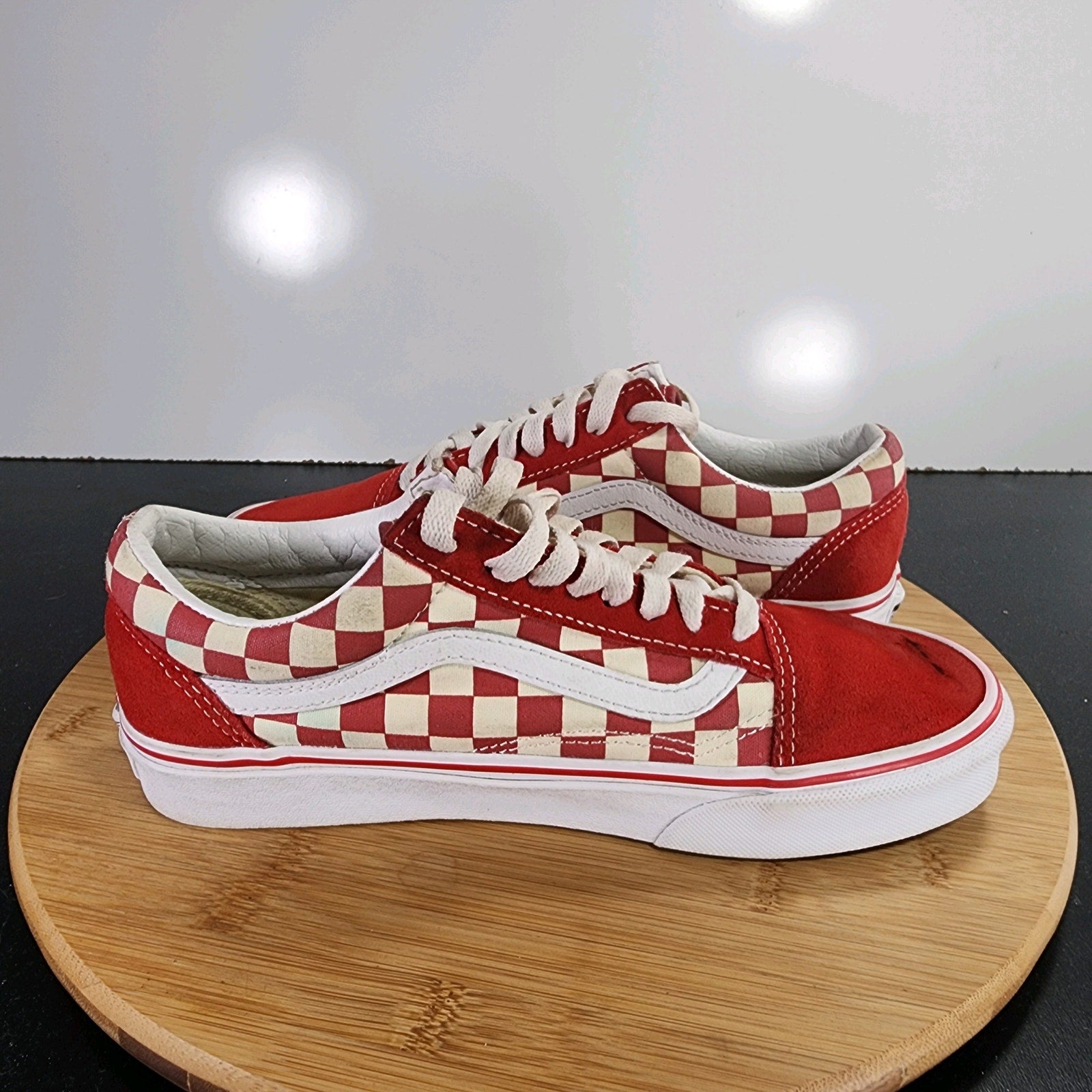 VANS Old Skool Sz 8 Womens 009414 White Red Check Skateboarding Sneakers Shoes