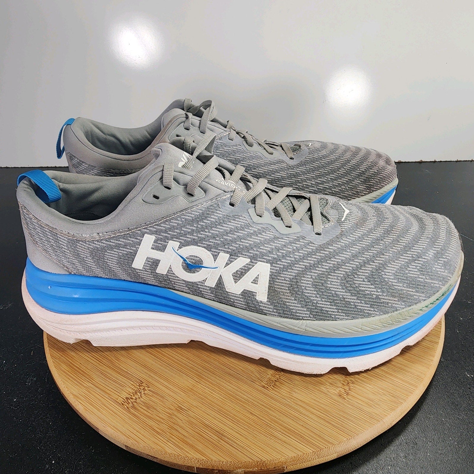 Hoka One One Gaviota 5 Wide Sz 14 Men's 009632 Gray Knit Running Sneakers Shoes