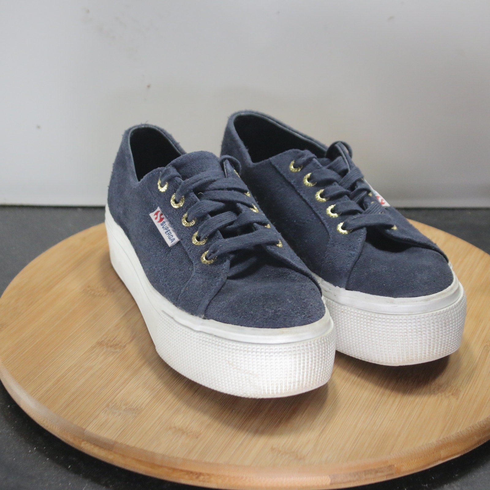 Superga 2750 Sz 5.5 Womens 008804 Navy Blue White Leather Casual Sneakers Shoes