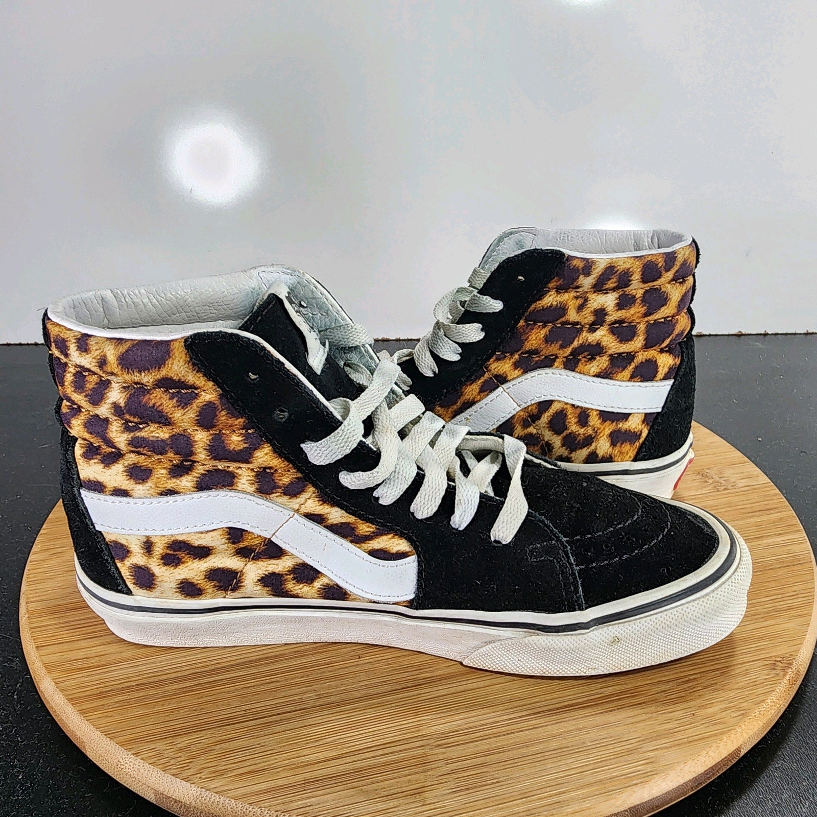 VANS Sk8-Hi Sz 5.5Womens 009557 Black Brown Suede Leopard Skating Sneakers Shoes