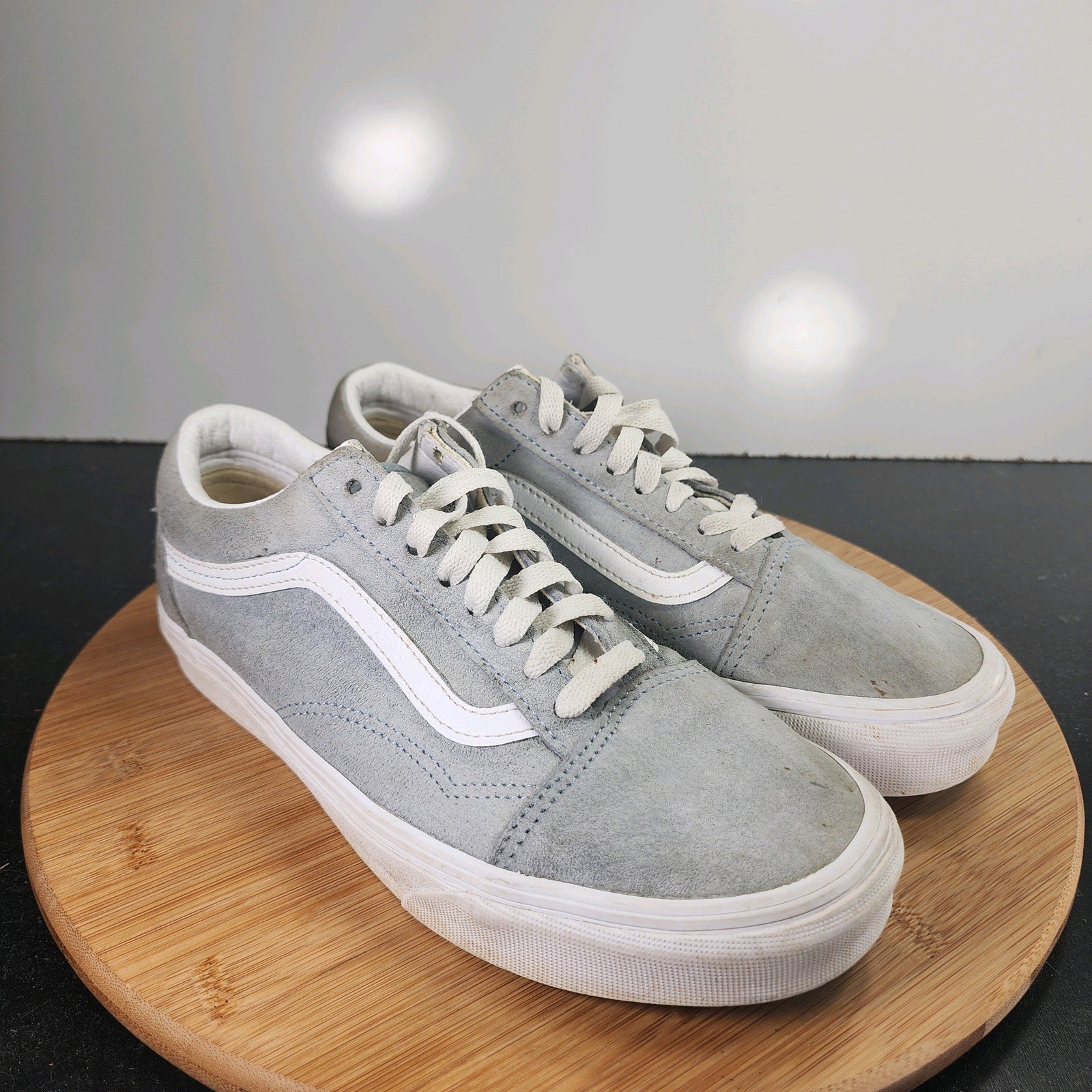 Women's Vans Old Skool Low Sz 8.5 010137 Grey White Suede Skateboarding Sneakers