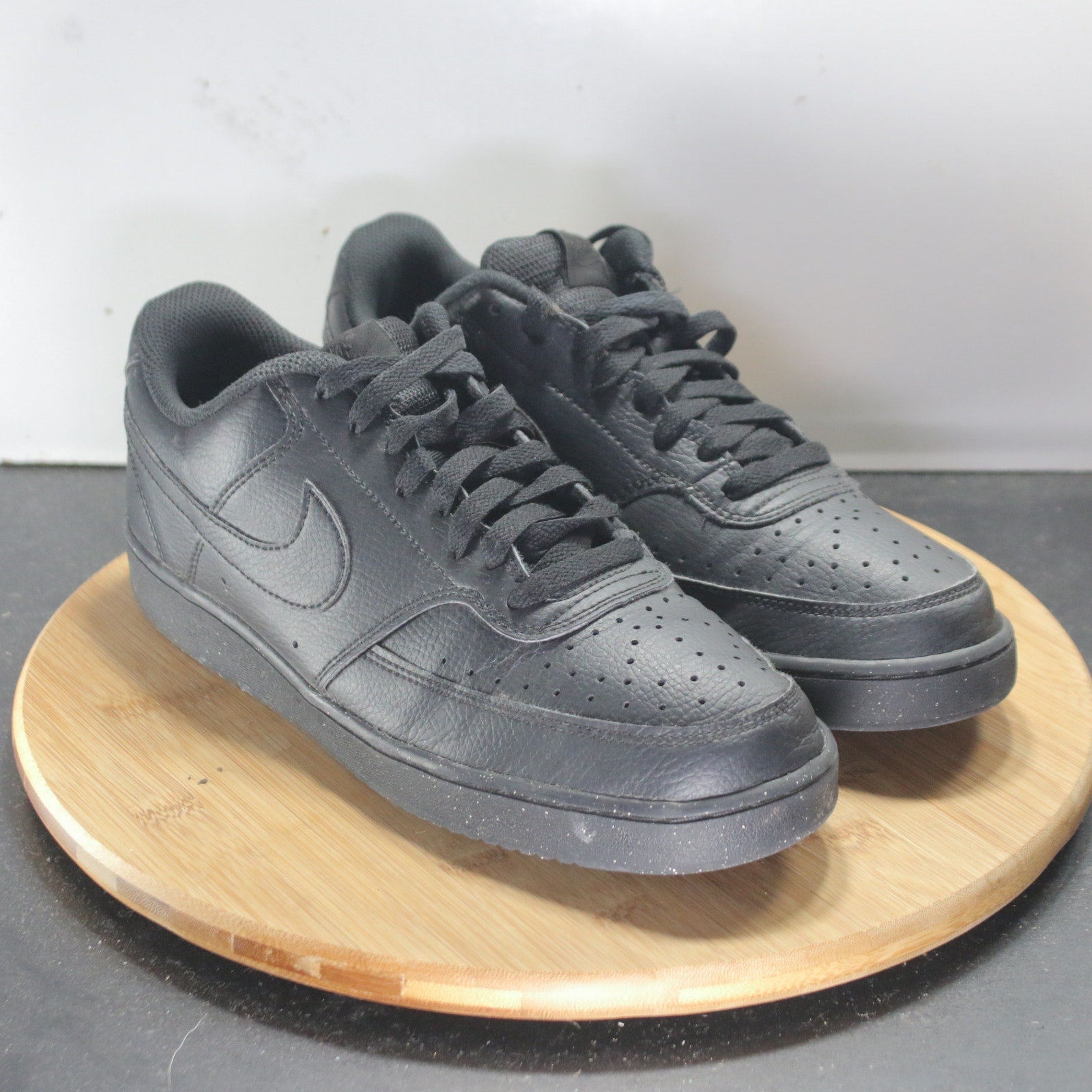 Nike Court Vision Low Sz 9.5 Mens 008773 Triple Black Leather Casual Sneakers