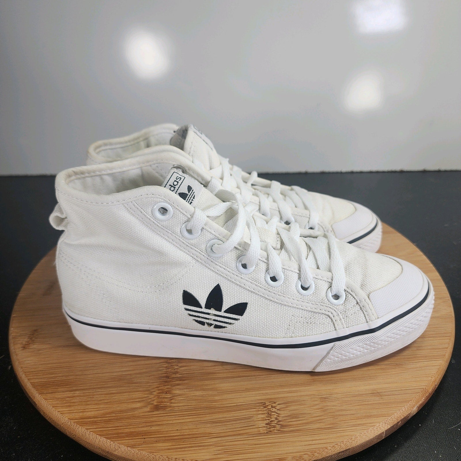 Sz 5 Youth Fit 6.5Womens adidas Nizza Hi 009868 White Canvas Casual Sneakers