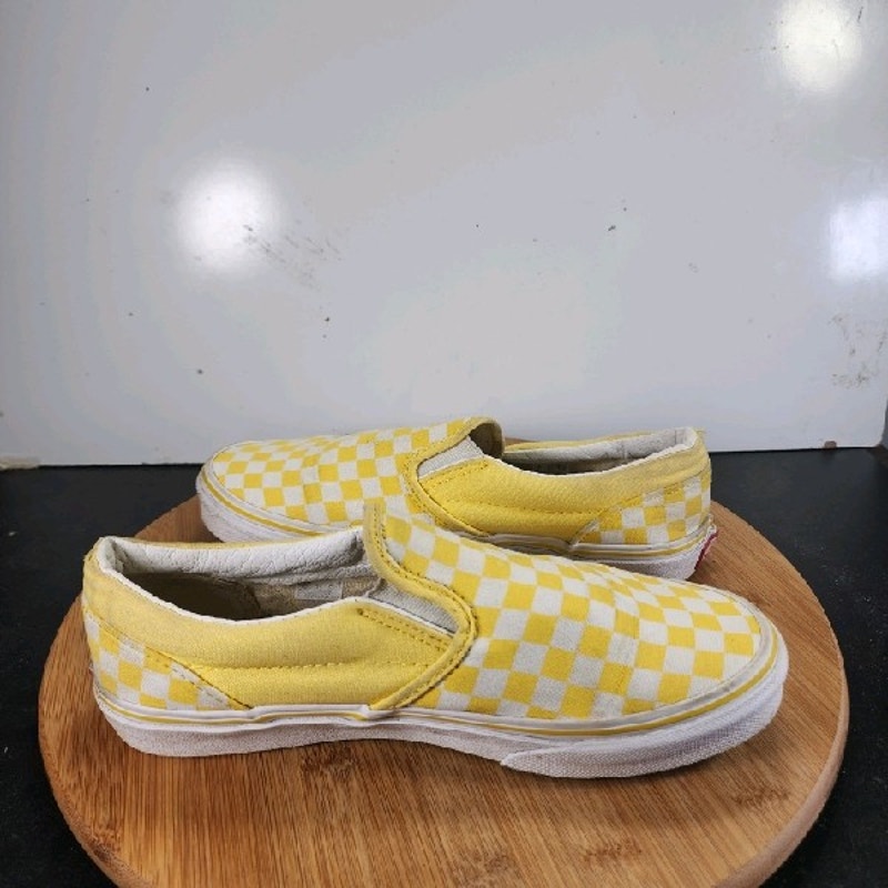 VANS Classic Slip On Sz 6 Youth=7.5Womens 008835 Yellow Check Skating Sneakers