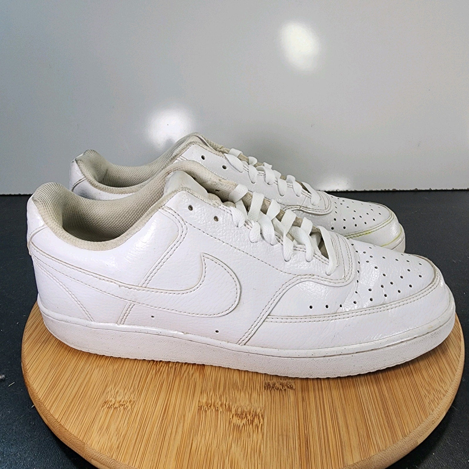 Men's Nike Court Vision Low Sz 11 010287 Triple White Leather Casual Sneakers