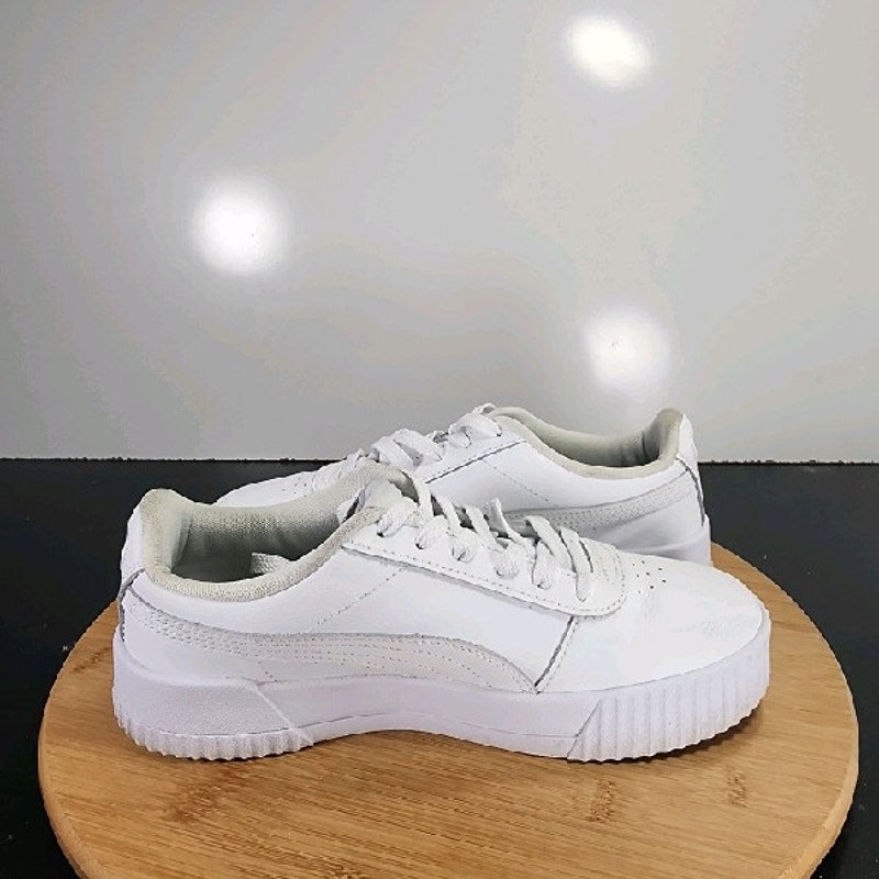 PUMA Carina Low Sz 7.5 Womens 008906 Triple White Leather Casual Sneakers Shoes