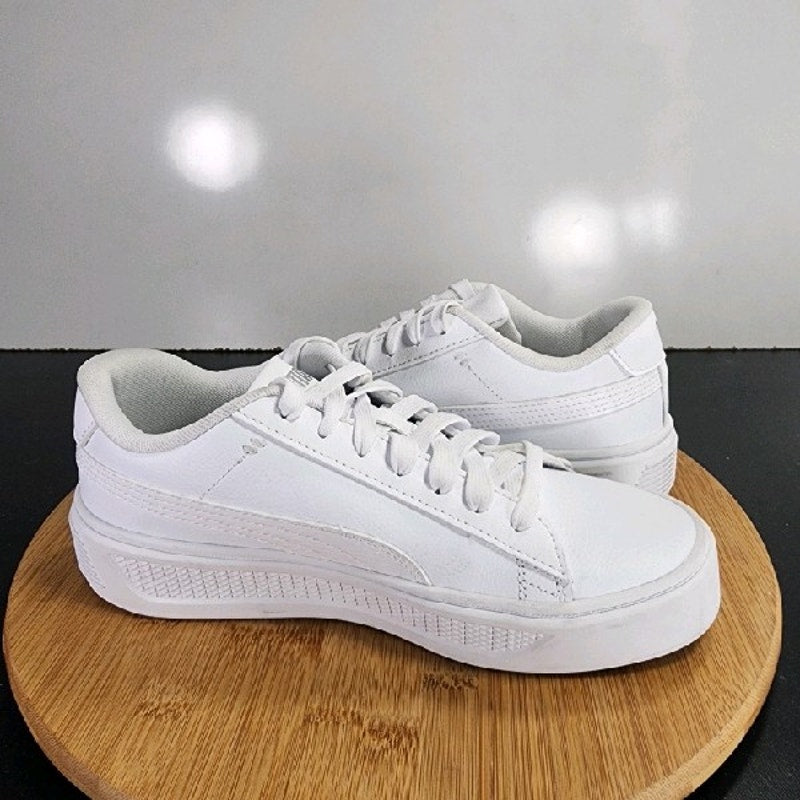 PUMA Smash V2 Sz 7.5 Womens 009270 Triple White Leather Running Sneakers Shoes