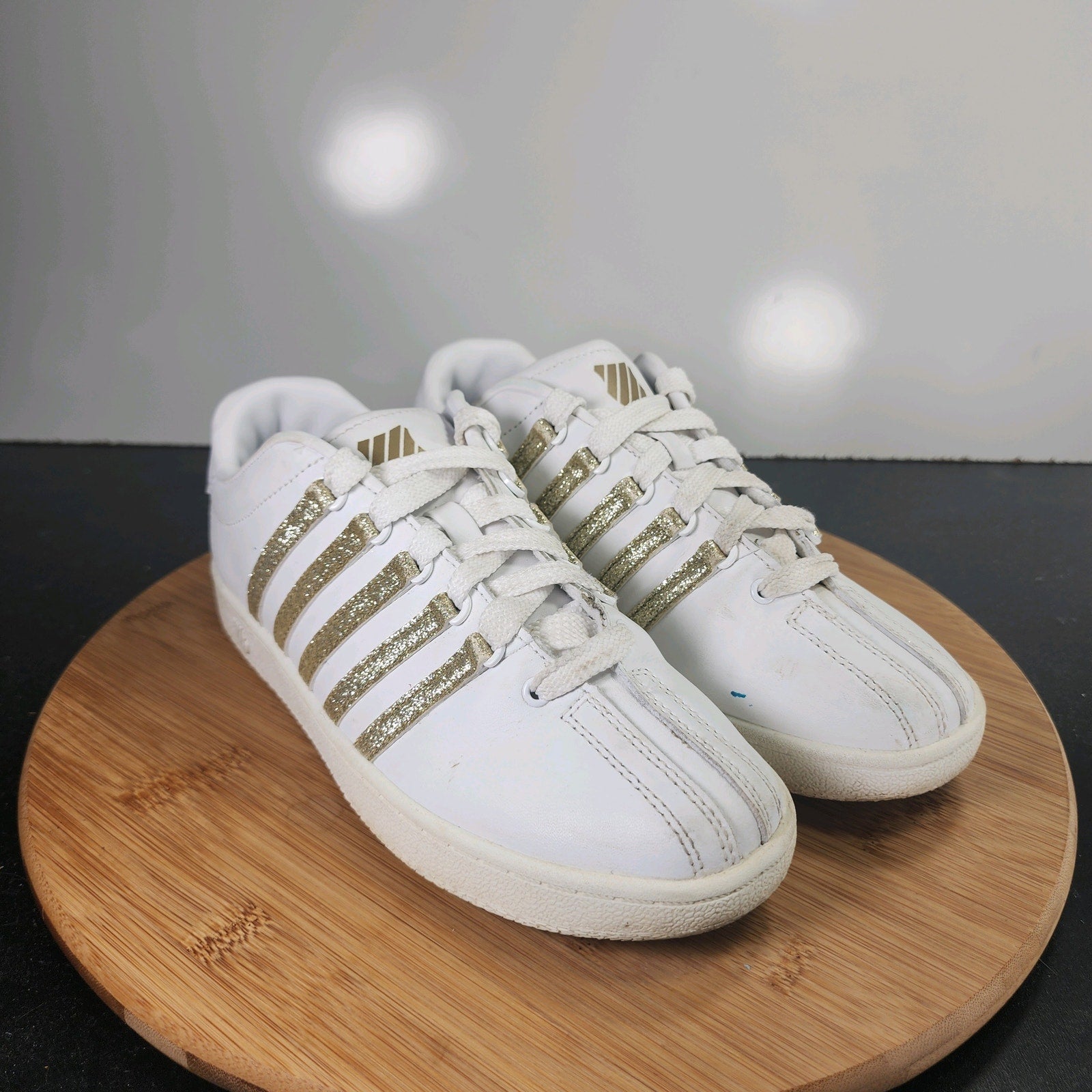 Sz 4.5 Youth Fit 5.5Women's K-Swiss Classic 010153 White Glitter Casual Sneakers