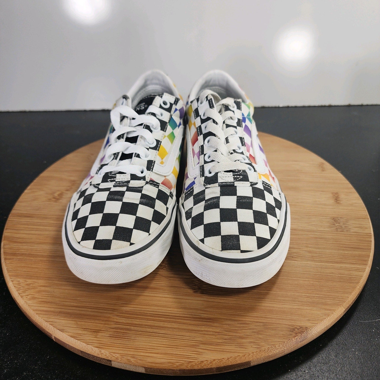 VANS Old Skool Sz 7.5 Womens 009753 Black White Canvas Check Skating Sneakers