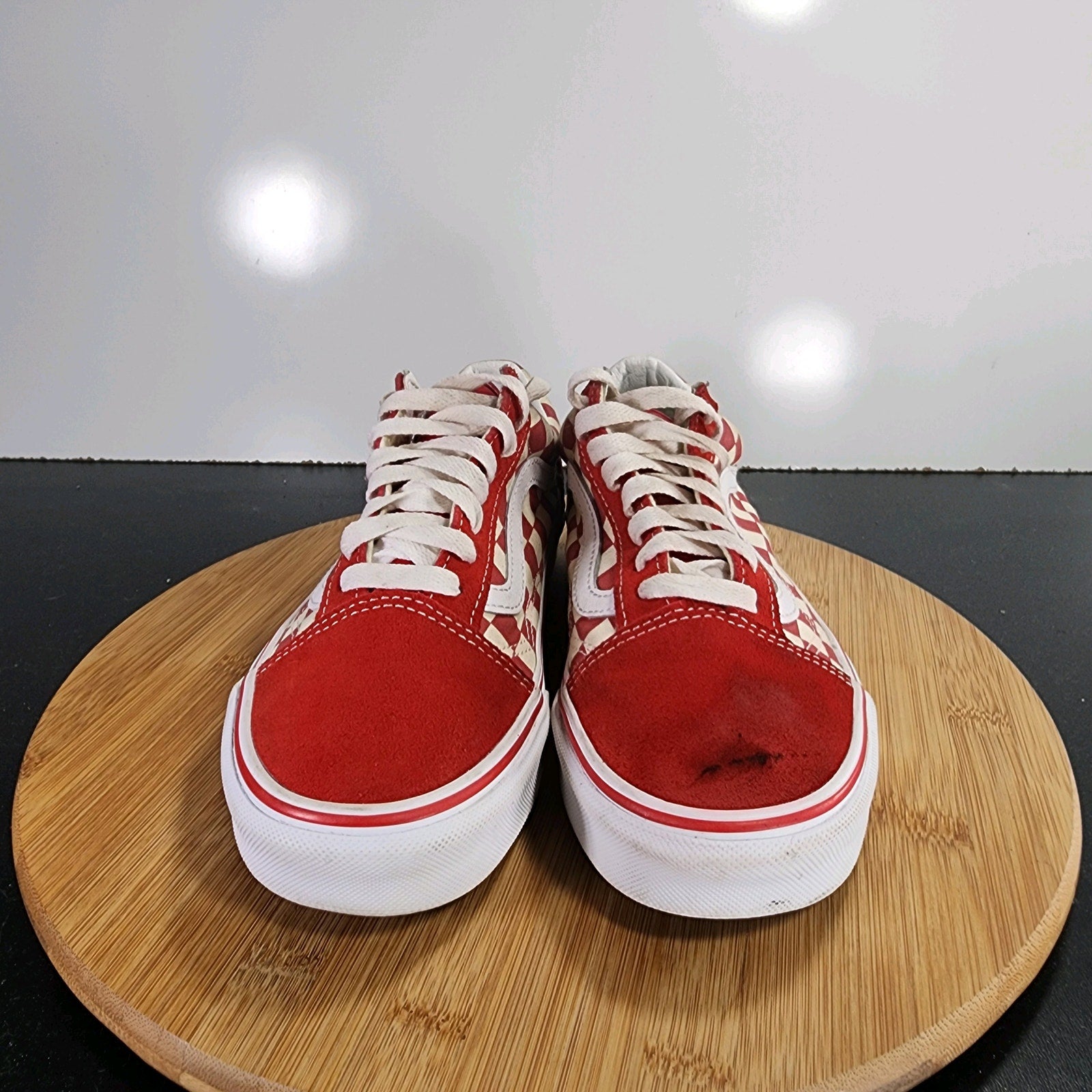 VANS Old Skool Sz 8 Womens 009414 White Red Check Skateboarding Sneakers Shoes